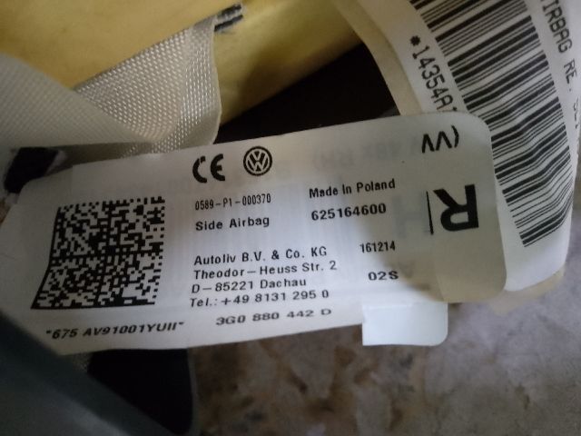 bontott VW PASSAT B8 Jobb hátsó Ülés Légzsák