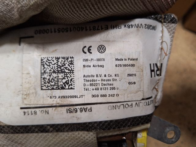 bontott VW PASSAT B8 Jobb Oldallégzsák