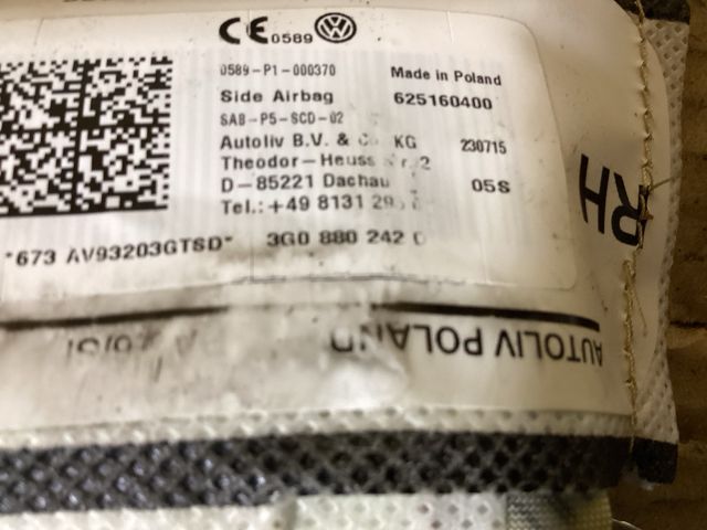 bontott VW PASSAT B8 Jobb Oldallégzsák