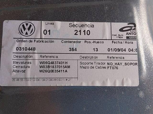 bontott VW POLO IV Bal első Ablakemelő Szerkezet (Elektromos)