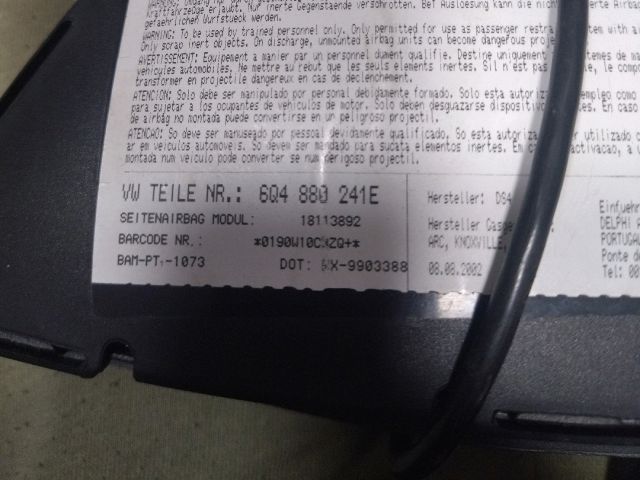 bontott VW POLO IV Bal Függönylégzsák és Oldallégzsák