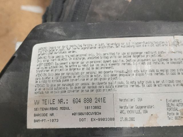 bontott VW POLO IV Jobb Függönylégzsák és Oldallégzsák