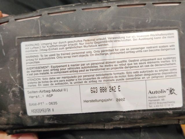 bontott VW POLO IV Jobb Függönylégzsák és Oldallégzsák