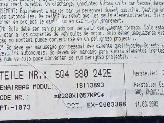 bontott VW POLO IV Jobb Oldallégzsák