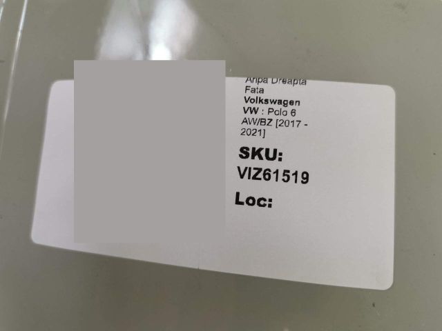 bontott VW POLO VI Jobb első Sárvédő