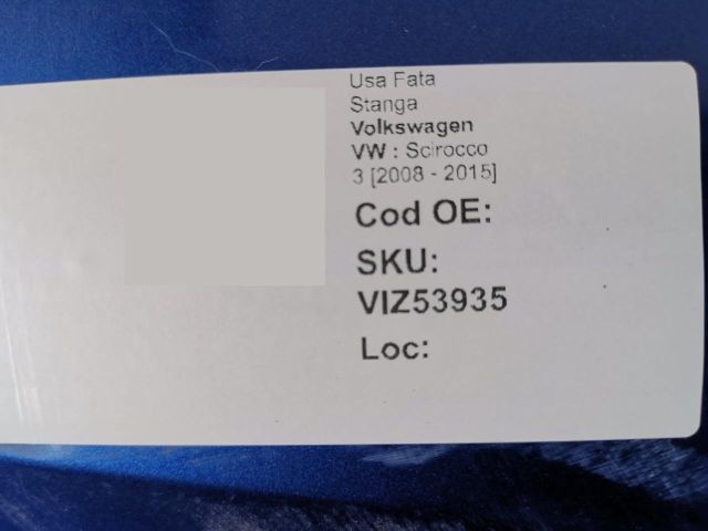 bontott VW SCIROCCO Bal első Ajtó (Üres lemez)