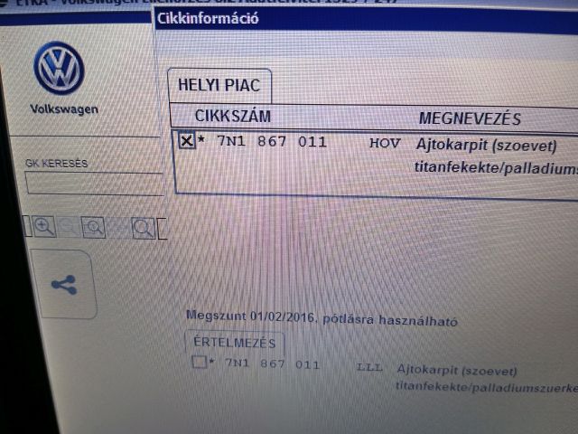 bontott VW SHARAN Bal első Ajtó Kárpit