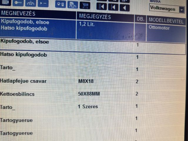 bontott VW TOURAN Komplett Kipufogó Rendszer