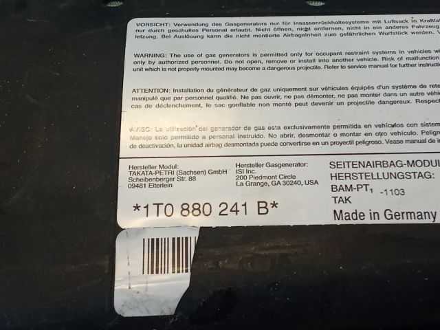 bontott VW TOURAN Bal Oldallégzsák