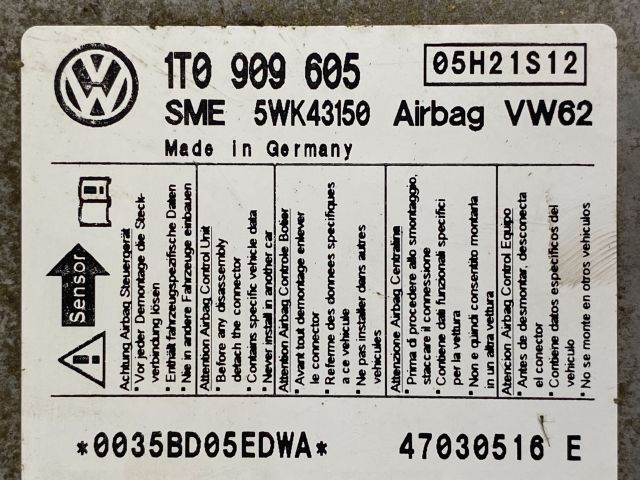 bontott VW TOURAN Légzsák Elektronika