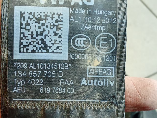 bontott VW UP Első Biztonsági Öv Pár (Feszítővel)